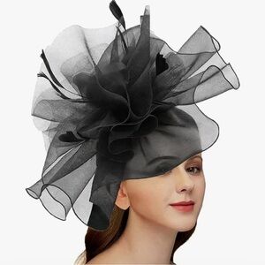 Black Floral Mesh Party Hat - Women Accessories